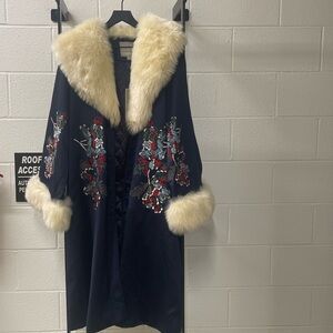 Embroidered Floral Design and Fur Trim